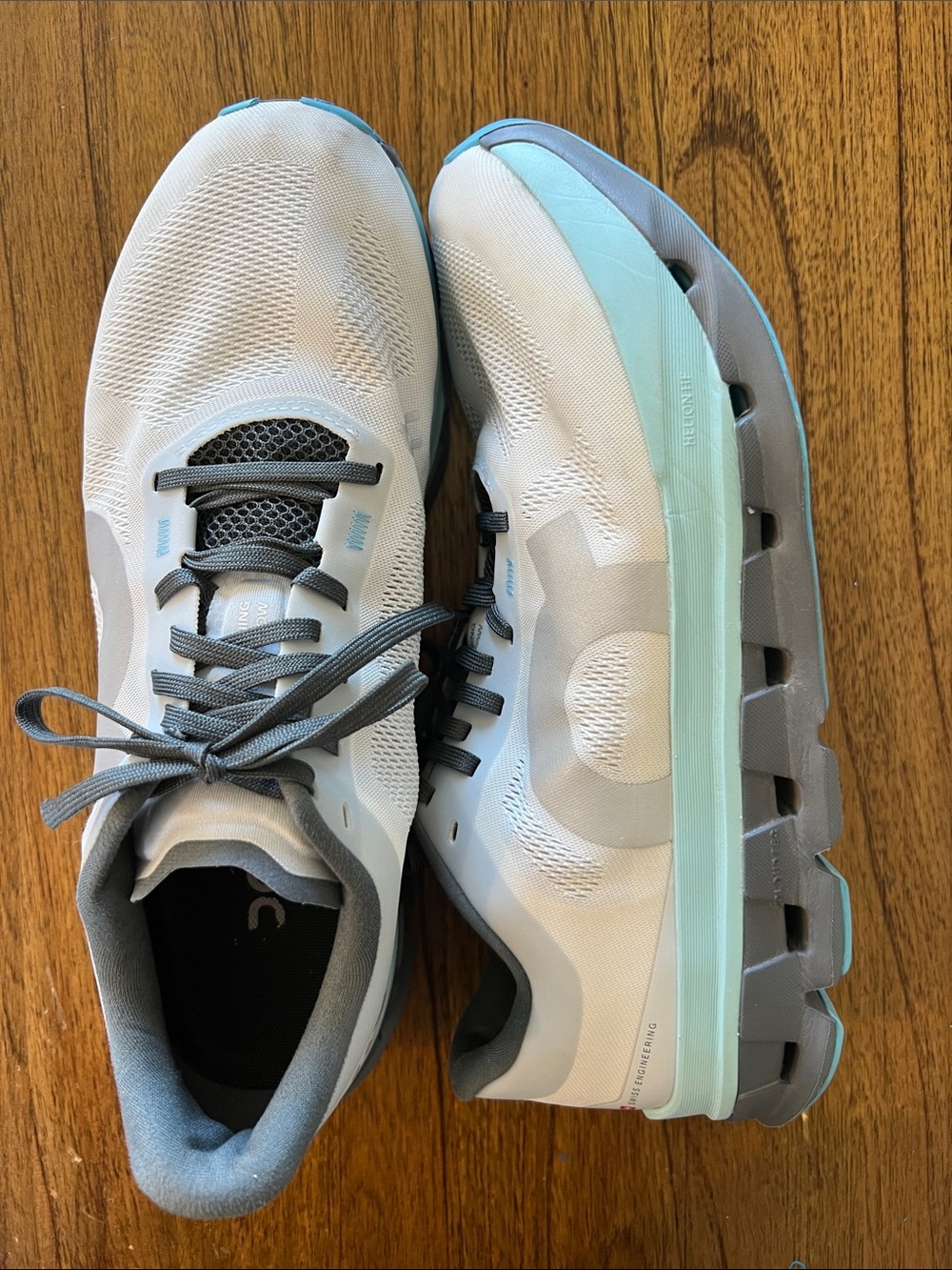 Light Gray On Cloud Running Sneakers with Light Aqua Accent